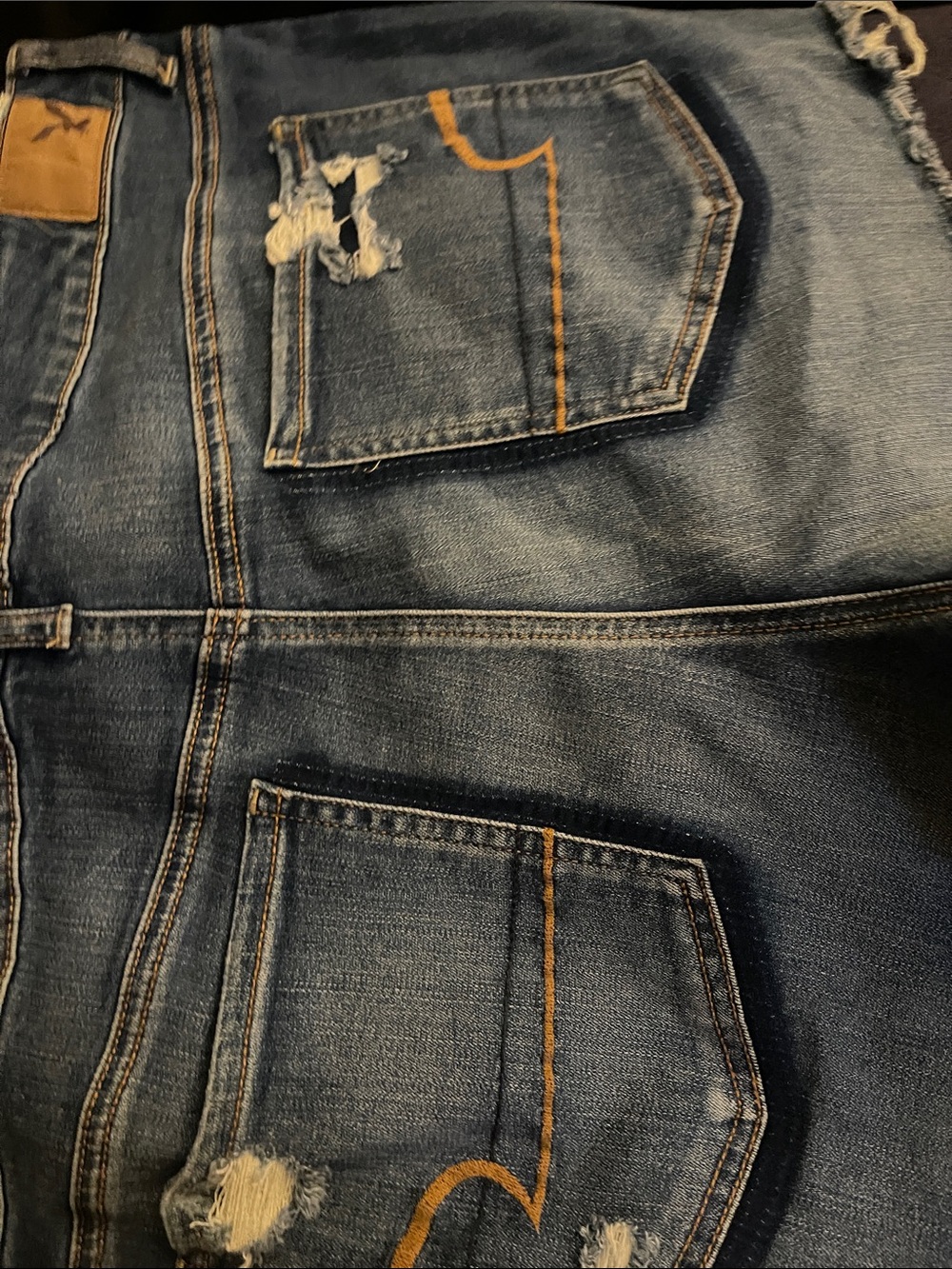 American Eagle Distressed Blue Denim Shorts HR Shortie Sz 16 NWT Super Stretch - Picture 13 of 13
